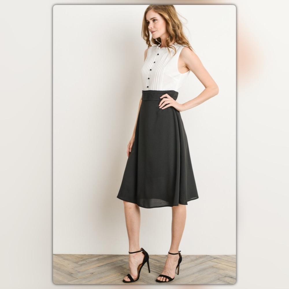 Black and White Pleated Dress - Picture 3 of 6